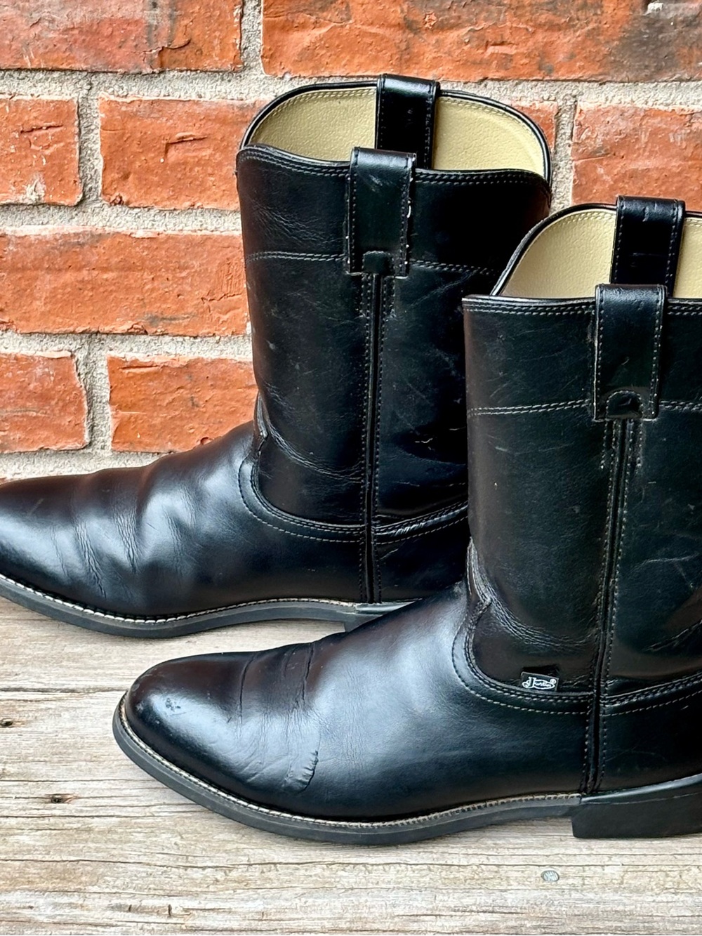 Justin Basics Men's JB3000 Black Roper Work Western Cowboy Boots Sz 9D
